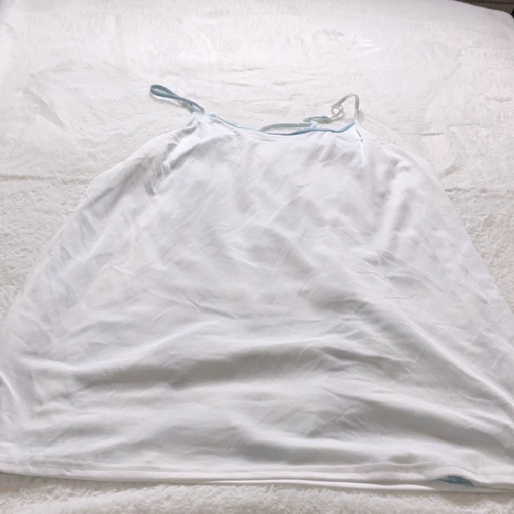 Flowy Blue and White Camisole Dress with Artistic Pattern - Picture 3 of 6